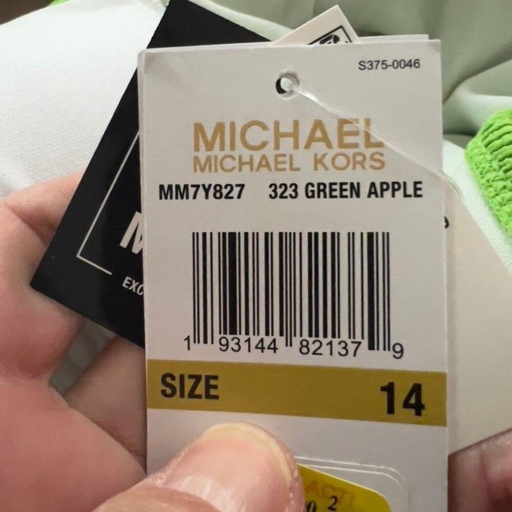 Michael Kors Women's One-Shoulder Side-Cutout Swimsuit Green Apple Size 14 - Picture 5 of 7